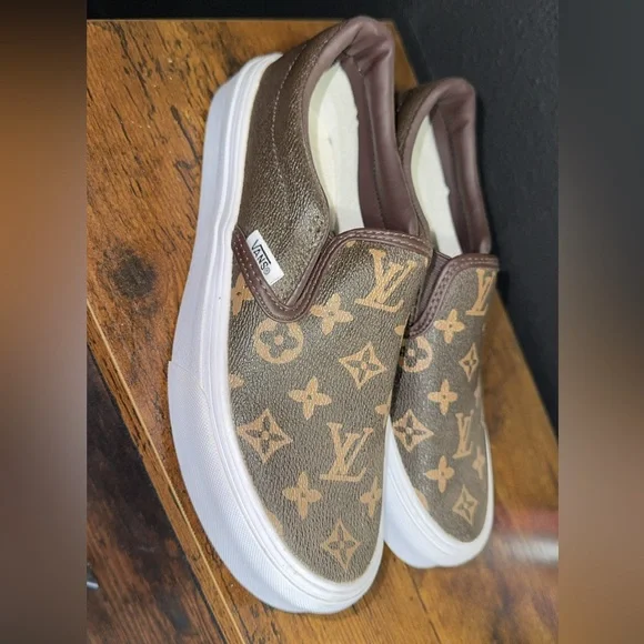 Vans LV Brown and Tan Monogram Slip-Ons - Picture 2 of 2